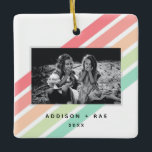 Rainbow Anpassningsbar Personlig Photo Ornament<br><div class="desc">Ge dig själv eller de du kärlek med den här moderna,  anpassningsbarnas regnbågsfärgade fotoornament med en reflex. I vitt,  rosa,  orange,  grönt och blått. Namn,  år och foto är anpassade. En del av en samling från Parcel Studios.</div>