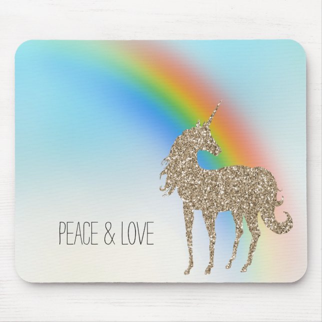 Rainbow Aqua Ombre Guld Glitter Unicorn Musmatta (Framsidan)