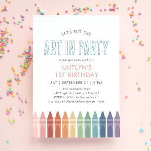 Rainbow Art Craft Birthday Inbjudningar