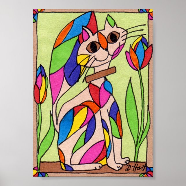 Rainbow Art Deco Cat Mini Modern Art Poster (Framsidan)
