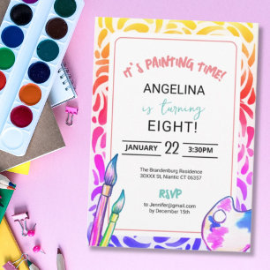 Rainbow Art Painting Födelsedagsfest Girl Inbjudningar