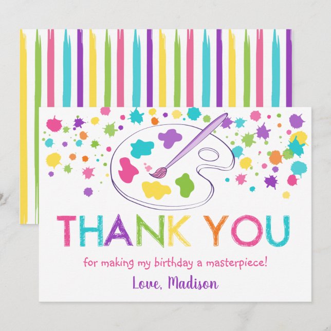 Rainbow Art Party Birthday Tack You Card Inbjudningar (Fram/baksida)
