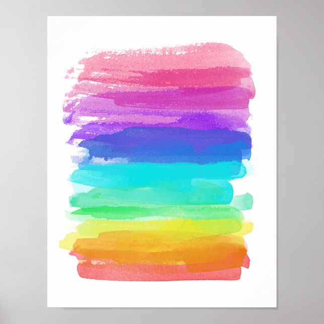Rainbow Artist Brushstrokes Minimalist Mod Lycklig Poster (Framsidan)