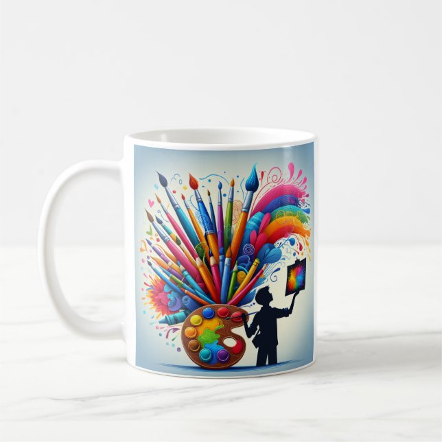 Rainbow Artist Painter-kaffe te mugg kopp keramisk (Vänster)