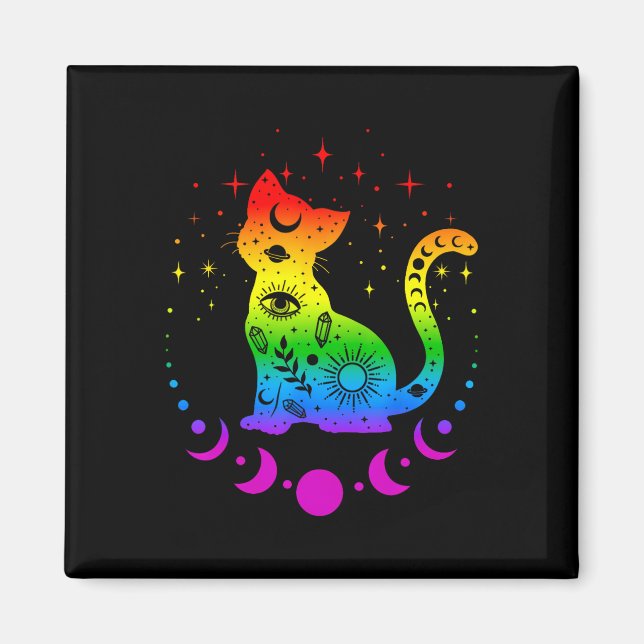 Rainbow Astrology Cat Lgbt Gay pride Flagga Magnet (Framsidan)