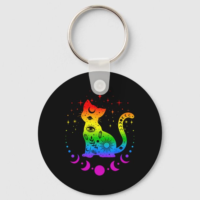 Rainbow Astrology Cat Lgbt Gay pride Flagga Nyckelring (Framsida)