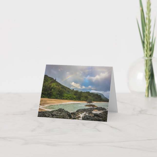 Rainbow at Lumaha'i Beach, Kauai, Hawaii Anteckningskort (Framsida)