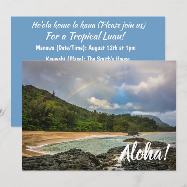 Rainbow at Lumaha'i Beach, Kauai, Hawaii Inbjudningar (Fram/baksida)