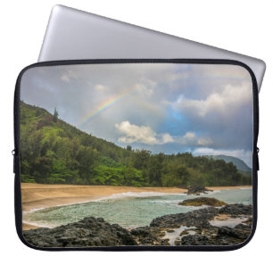 Rainbow at Lumaha'i Beach, Kauai, Hawaii Wetdräkt Laptop Fodral
