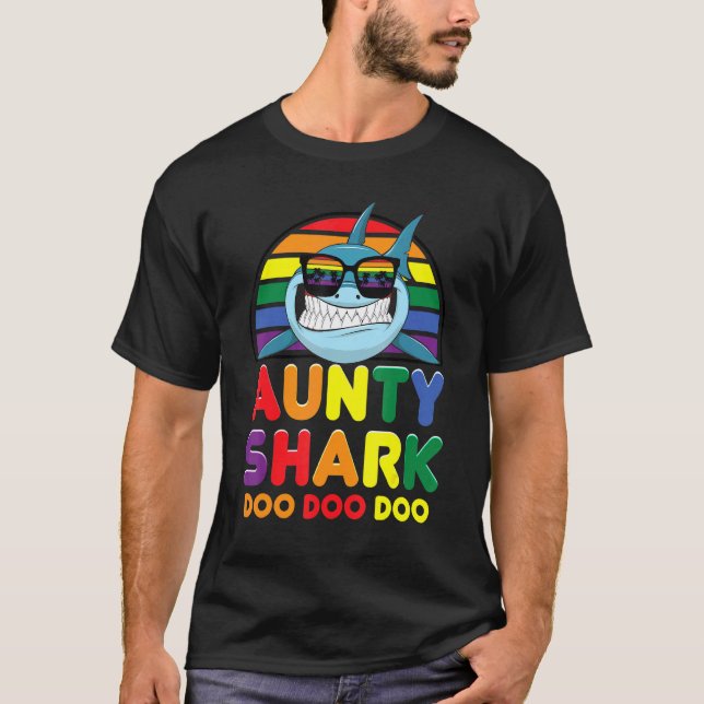 Rainbow Aunty Shark Sunglass Auntie Mors dag P T Shirt (Framsida)