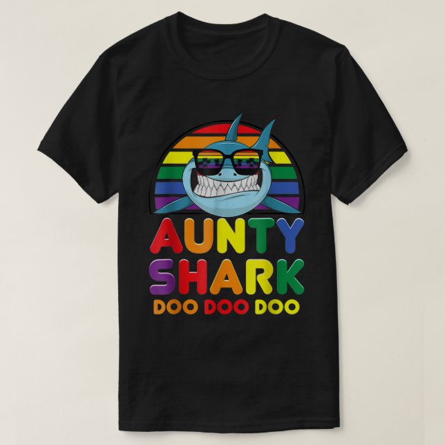 Rainbow Aunty Shark Sunglass Auntie Mors dag T Shirt (Design framsida)