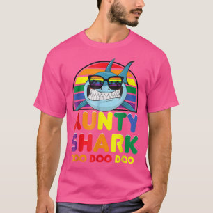 Rainbow Aunty Shark Sunglass Auntie Mors dag T Shirt