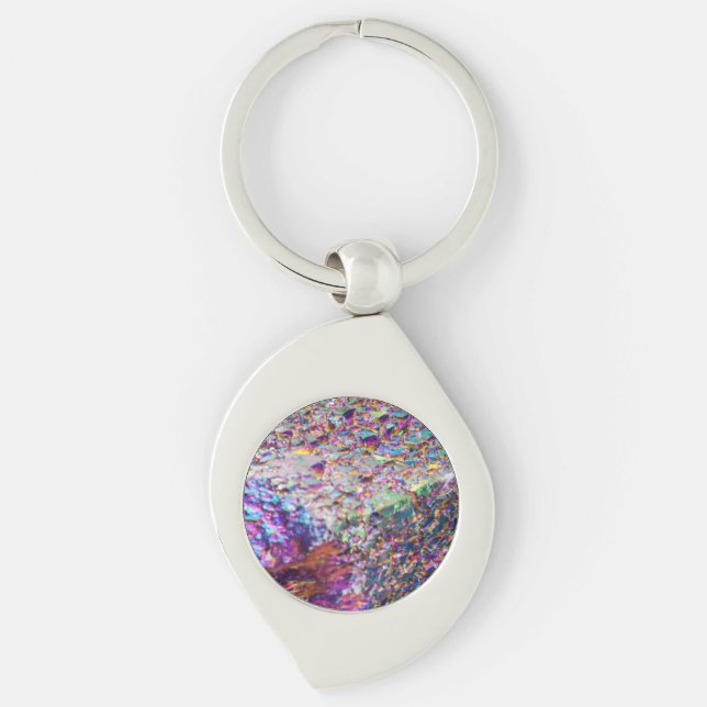 Rainbow Aura Crystals Swirl Silverfärgad Nyckelring (Framsidan)