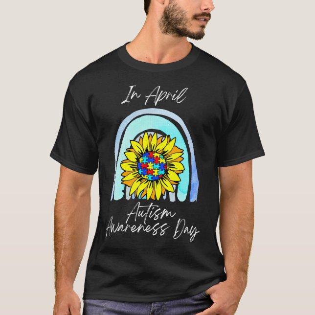 Rainbow Autism i april Bära Blue Autism Awaren T Shirt (Framsida)