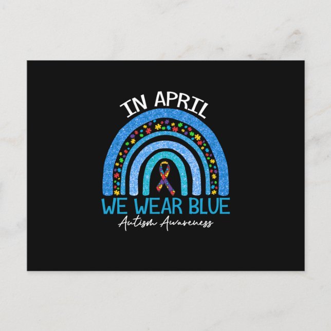 Rainbow Autism i april Bära Blue Autism Meddelande Vykort (Framsida)