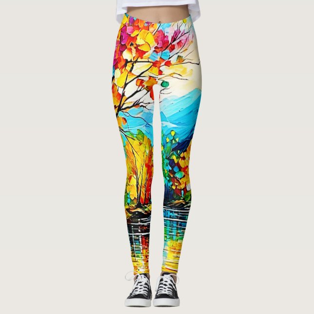 Rainbow Autumn Sjö Art Leggings (Framsida)