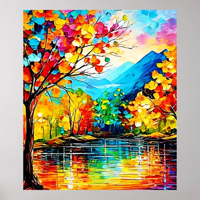 Rainbow Autumn Sjö Art Poster (Framsidan)