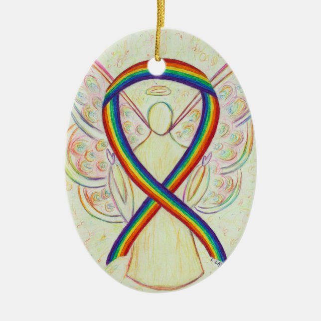 Rainbow Awareness Ribbon Angel Pendant Ornament (Framsidan)