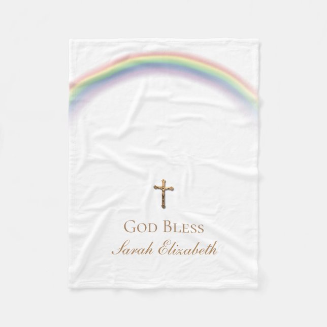 Rainbow Baby Baptism Kor Guld Crucifix Fleecefilt (Framsidan)