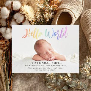 Rainbow Baby Birth Announcement Hej World Meddelande