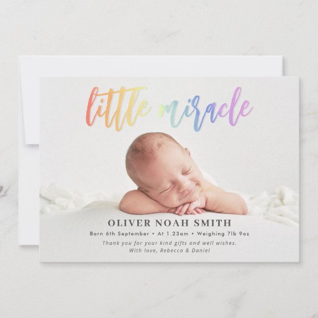 Rainbow Baby Birth Announcement Little Miracle Meddelande (Framsida)