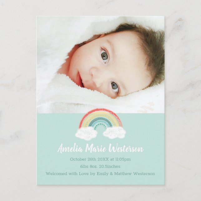 Rainbow Baby Birth Announcement Photo Vykort (Framsida)