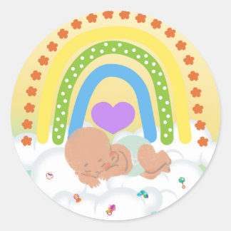 Rainbow Baby Brown Newborn Heart Gult Sticker Runt Klistermärke