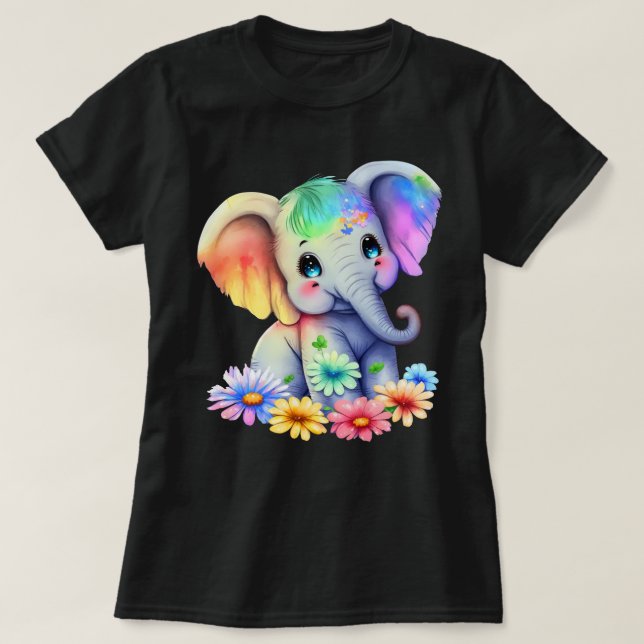 Rainbow Baby Elephant med Blue Öga Graphic T Shirt (Design framsida)