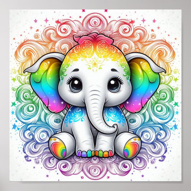 Rainbow baby elephant small poster (Framsidan)