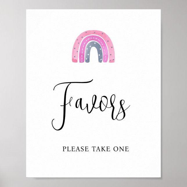 Rainbow Baby Girl Favors Baby Shower Sign Poster (Framsidan)