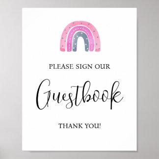 Rainbow Baby Girl Guestbook Baby Shower Sign Poster