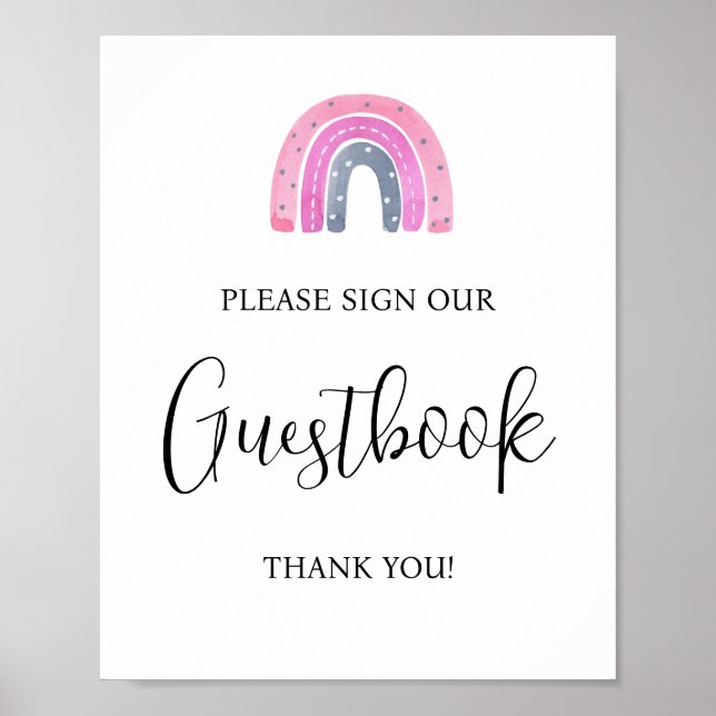 Rainbow Baby Girl Guestbook Baby Shower Sign Poster (Framsidan)
