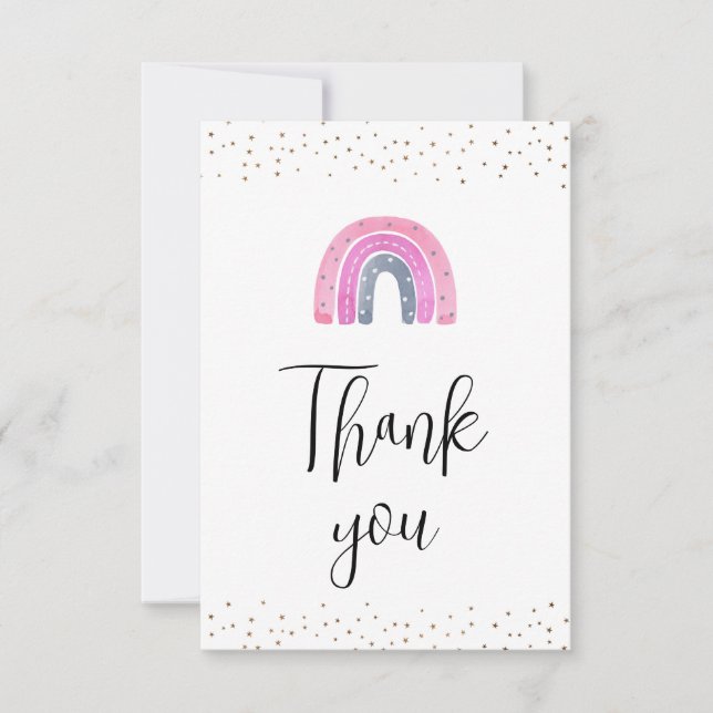 Rainbow  Baby Girl Shower Thank You Card Tack Kort (Framsida)