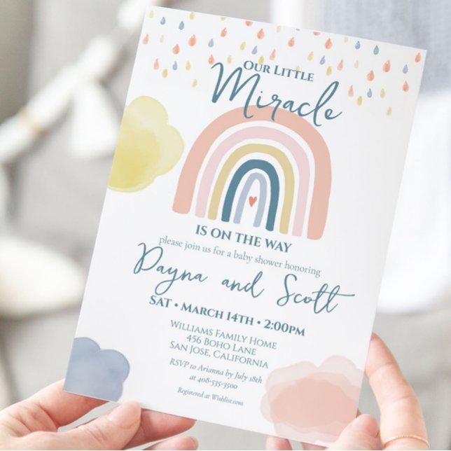 Rainbow Baby Pastel Clouds Boho Raindrops Shower Inbjudningar (Skapare uppladdad)