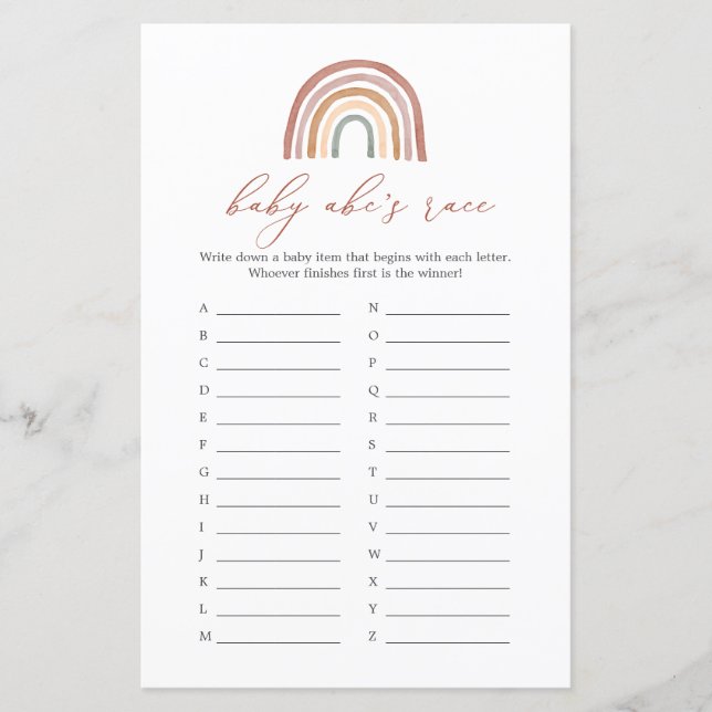 Rainbow Baby Shower Baby ABC's Tävling Game (Framsida)