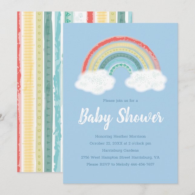 Rainbow Baby Shower Blue Boy Inbjudningar (Fram/baksida)