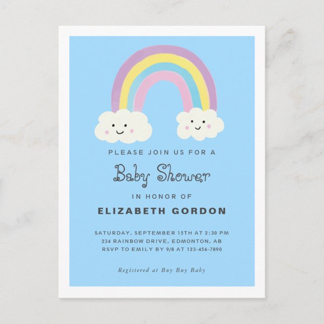 Rainbow Baby Shower Boy Blue Cute Kawaii Modern Vykort (Framsida)