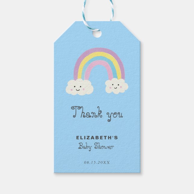 Rainbow Baby Shower Boy Cute Pastel Tack Presentetikett (Framsidan)