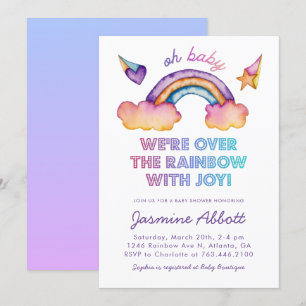 Rainbow Baby Shower Gender Neutral Watercolor Inbjudningar