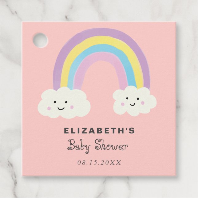 Rainbow Baby Shower Girl Cute Pastel Soft Färg Gåvor Etiketter (Framsida)