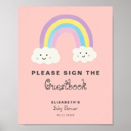 Rainbow Baby Shower Girl Rosa signerar Guestbook Poster