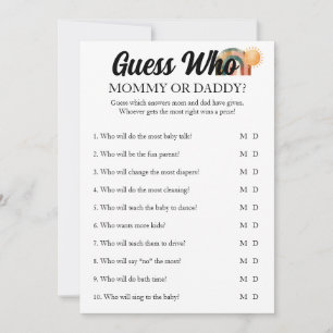 Rainbow Baby Shower gissar vem aktivitetsspel Inbjudningar