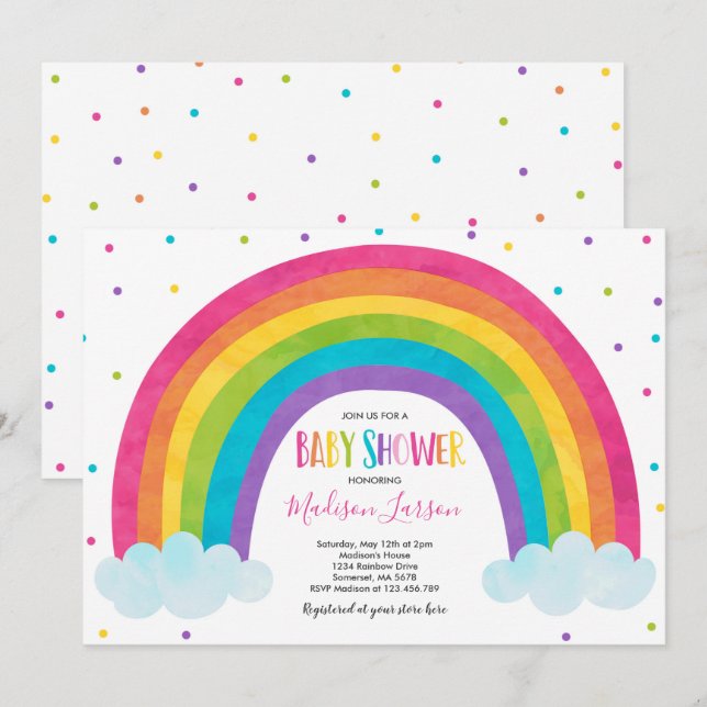 Rainbow Baby Shower-inbjudan Bright Rainbow Baby Inbjudningar (Fram/baksida)