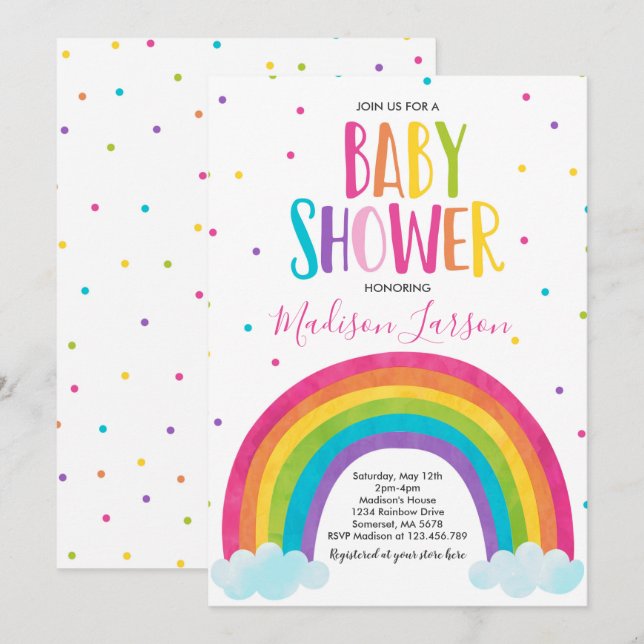 Rainbow Baby Shower-inbjudan Bright Rainbow Baby Inbjudningar (Fram/baksida)