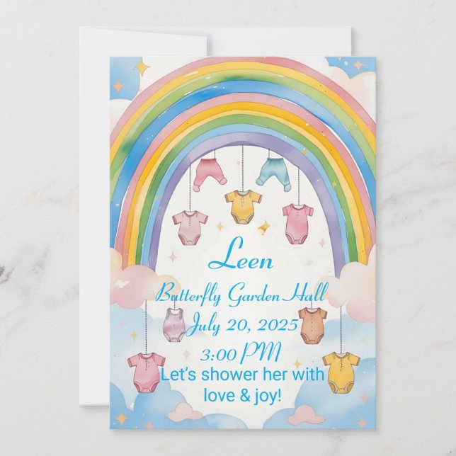 Rainbow Baby Shower-inbjudan för flicka Inbjudningar (Framsida)