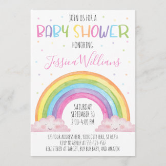 Rainbow Baby Shower-inbjudan, Girl Baby Shower Inbjudningar
