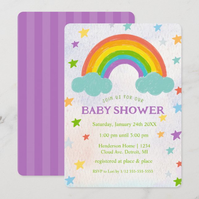 Rainbow Baby Shower-inbjudan Inbjudningar (Fram/baksida)