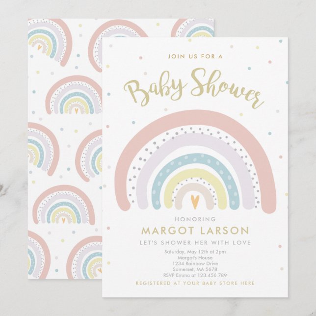 Rainbow Baby Shower-inbjudan Kön Neutral Inbjudningar (Fram/baksida)