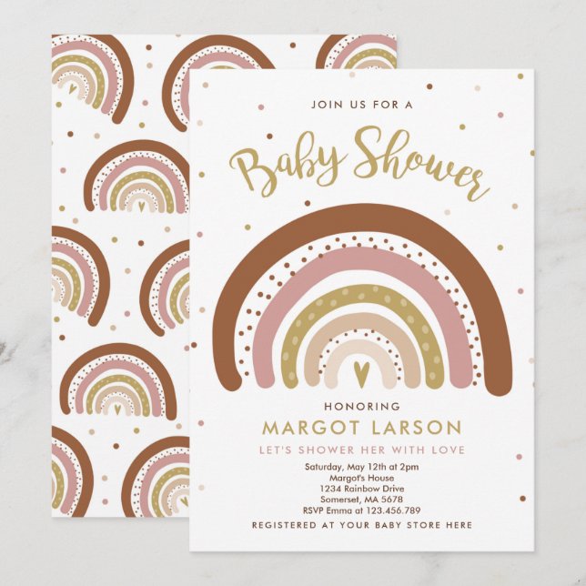 Rainbow Baby Shower Inbjudan, matad pastel Rainbow Inbjudningar (Fram/baksida)