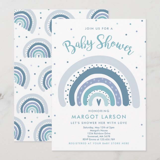 Rainbow Baby Shower Inbjudan, matad pastel Rainbow Inbjudningar (Fram/baksida)